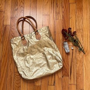 J CREW gold metallic leather tote bag